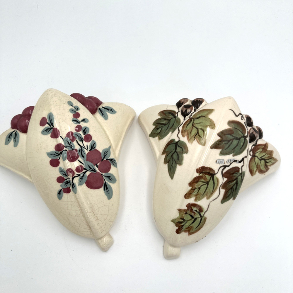 Set Of 2 Vintage Royal Copley Vase Berries & Ivy Leaves